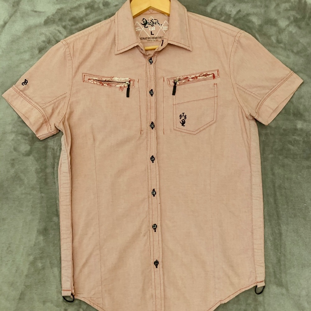 Mens Slim Button, 2 Zipper Pockets Shirt By Diesel